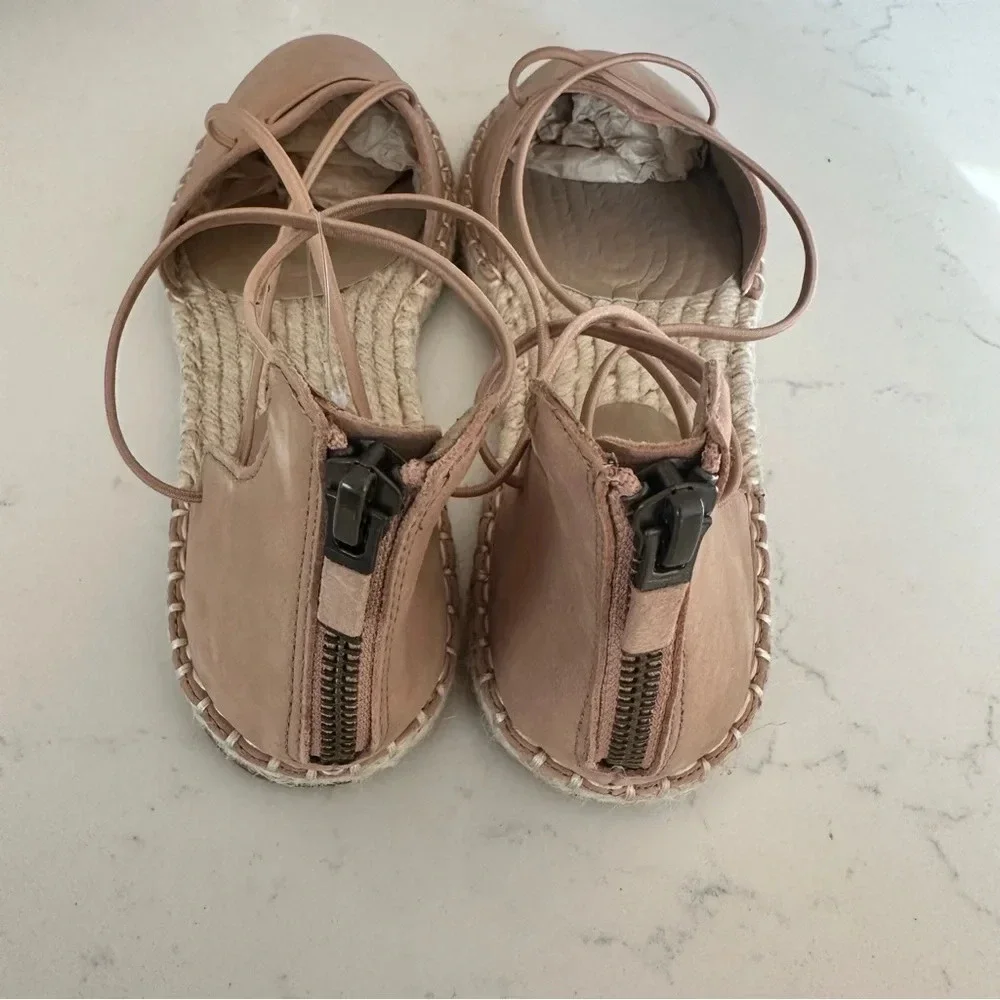 Eileen Fisher Lace-up Leather Espadrille in Toffee Cream pink Size: 7.5